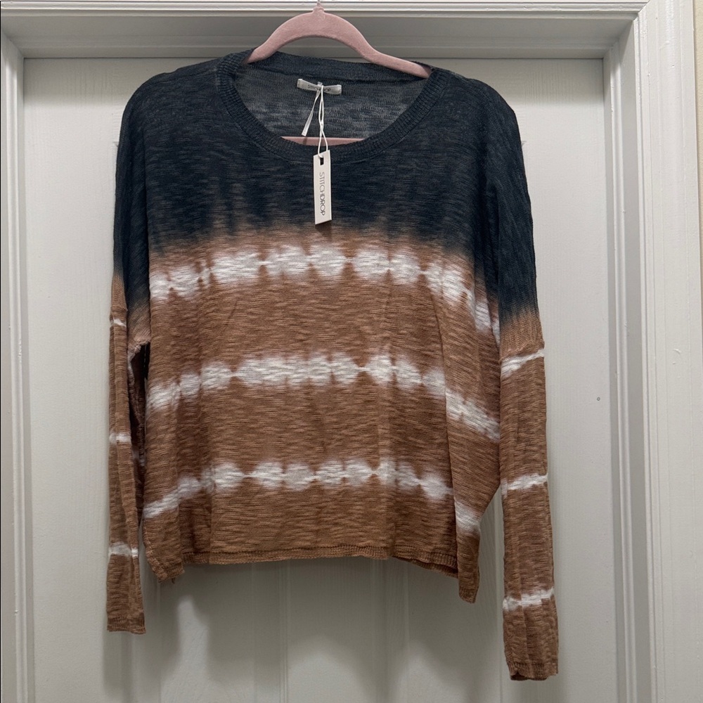 Zara Black and Brown Tie-Dye Long Sleeve Top size L